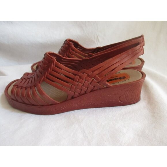 Vintage Womens Sandals 9 US 26 mexico Sandak Molded Rubber Brown Isabel NOS - Picture 3 of 10